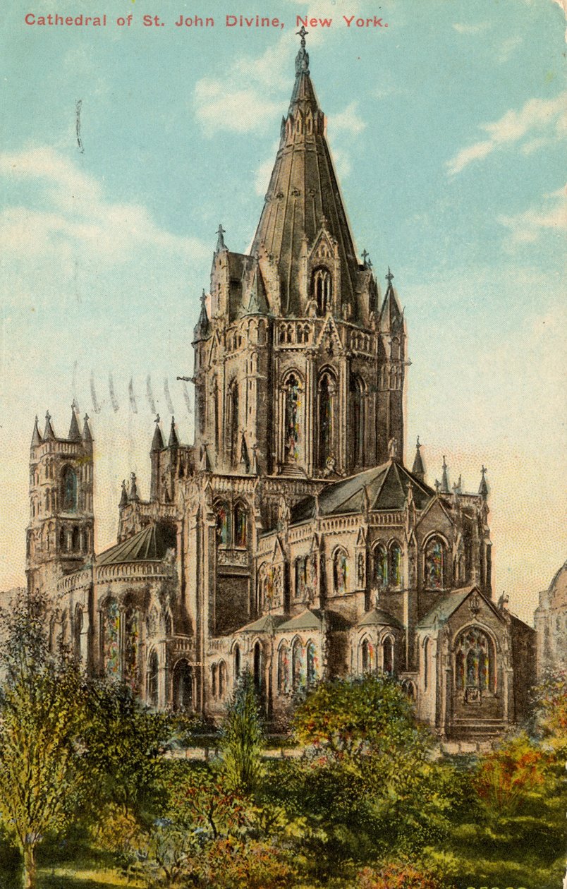 Cathedral of St. John the Divine, New York (farge litho) av American School