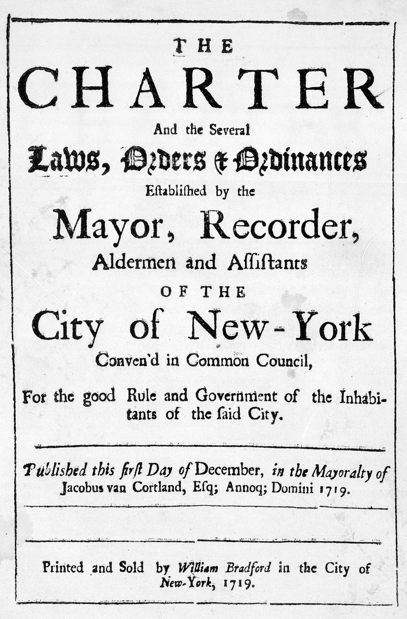 Charter of the City of New York, 1719 (trykk) av American School