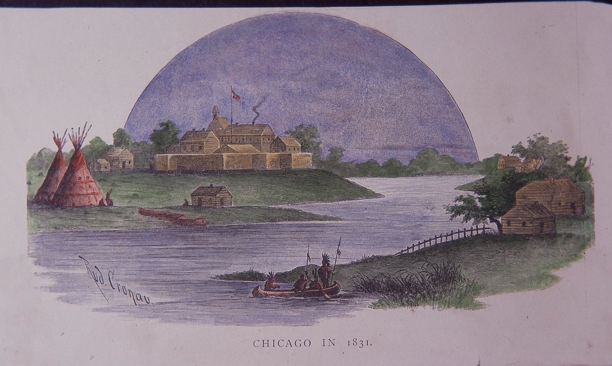 Chicago i 1831, slutten av 1800-tallet (farget gravering) av American School