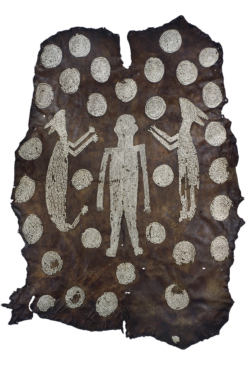 Chief Powhatans Mantle, nordamerikansk indianer, fra Virginia, slutten av 1500-begynnelsen av 1600-tallet (hjorteskinn med skjellmønstre) av American School