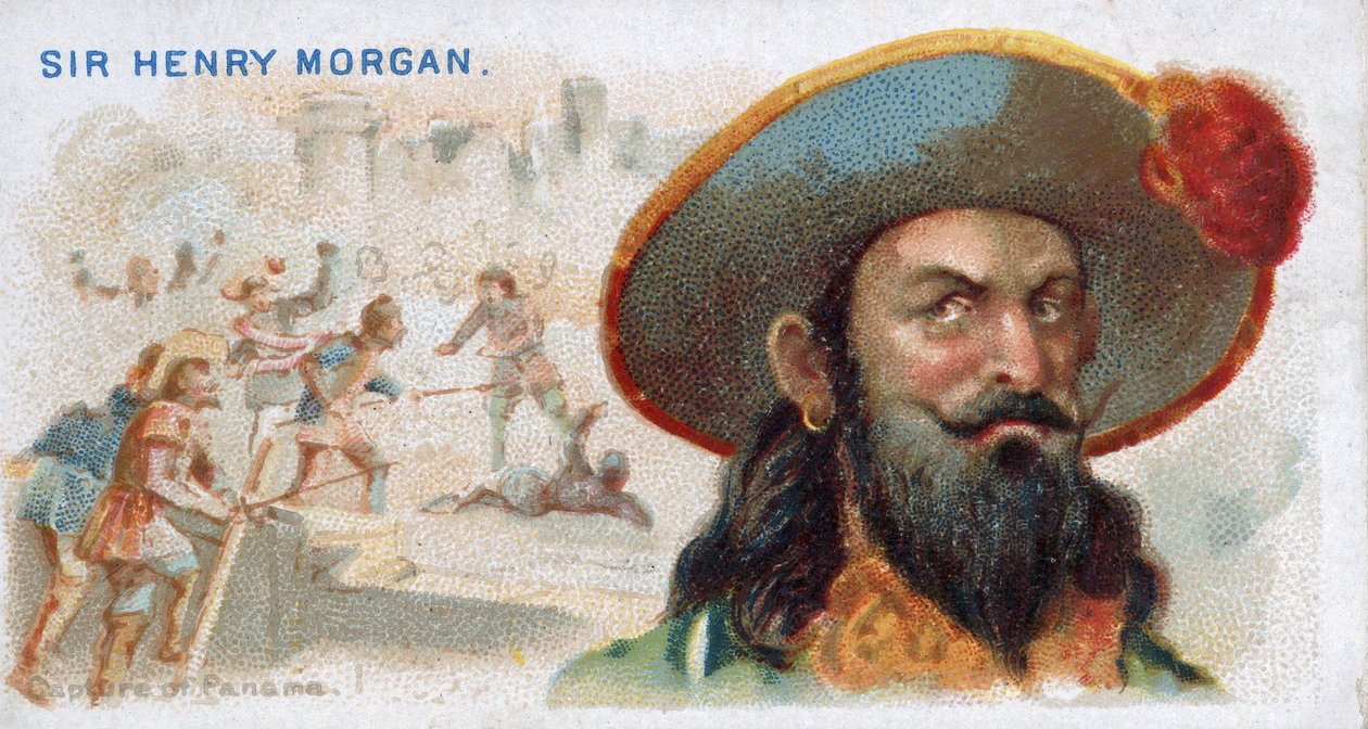 Sigarettkort Sir Henry Morgan, Capture of Panama , fra Pirates of the Spanish Main-serien (N19), pub. 1888 av American School