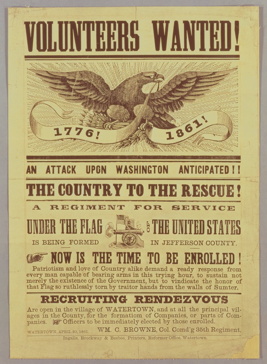 Borgerkrigsrekrutteringsplakat, 1861 (trykk) av American School