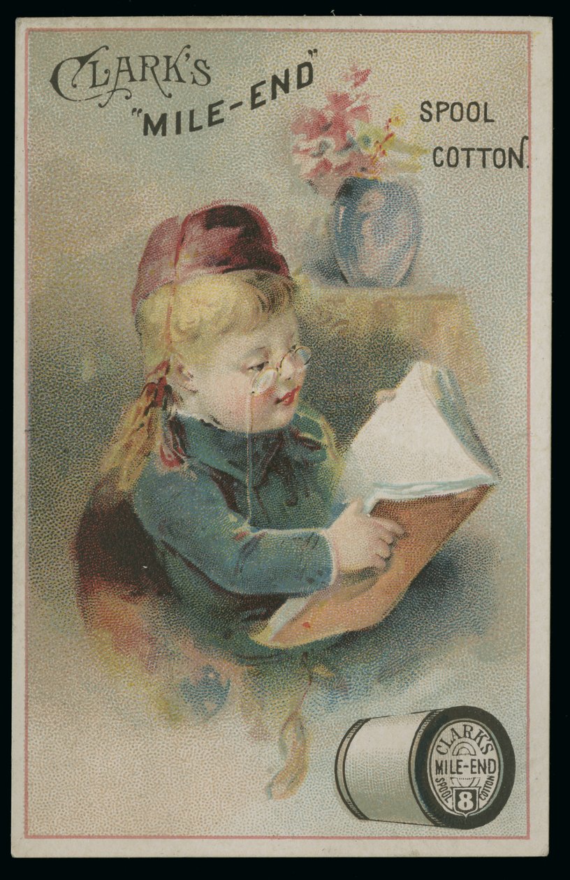 Clarks Mile-End Spool Cotton Trade Card av American School