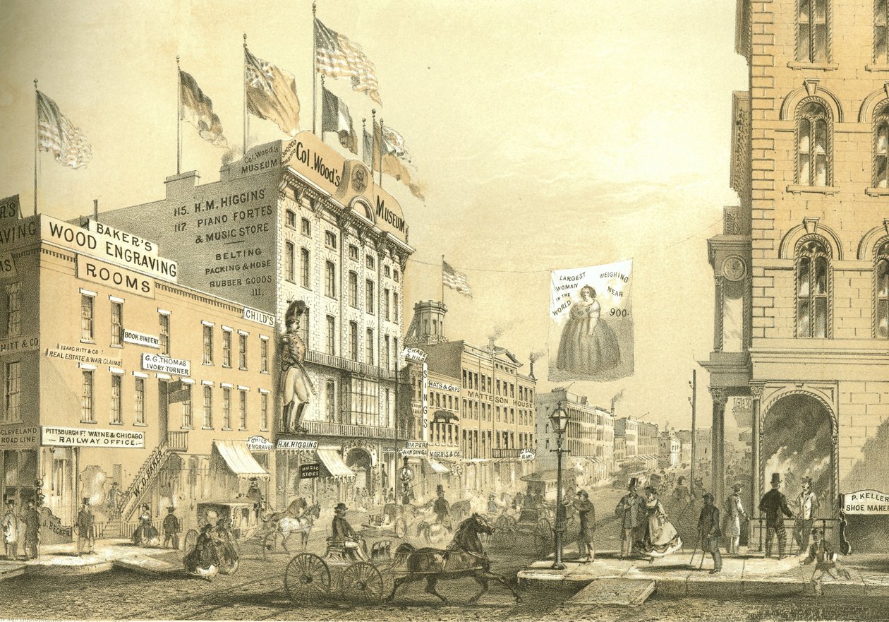 Col. Woods Museum, fra Chicago Illustrated, med litterære beskrivelser av James W. Sheahan, utgitt av Jevne & Almini, Chicago, 1866-67 av American School