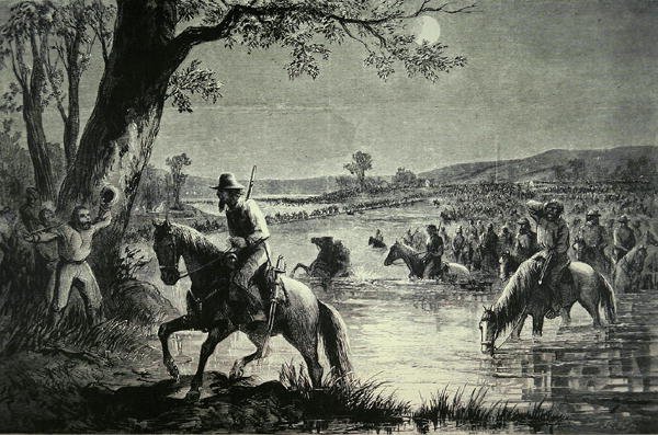 Den konfødererte hæren krysset Fords of Potomac River under invasjonen av Maryland i 1862 (litho) av American School