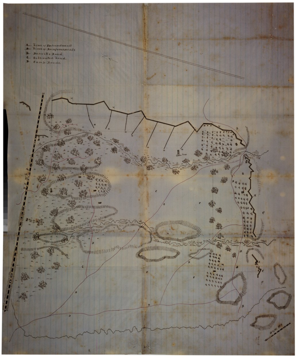 Konfødererte borgerkrigskart over Army of Mississippi-leiren i Corinth, Mississippi, mai 1862 av American School