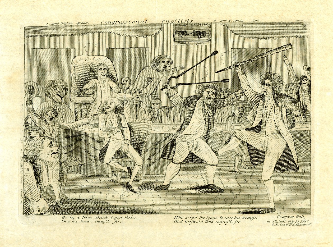 Congressional pugilists: Griswold og Lyon, ved Congress Hall, Philadelphia, PA av American School