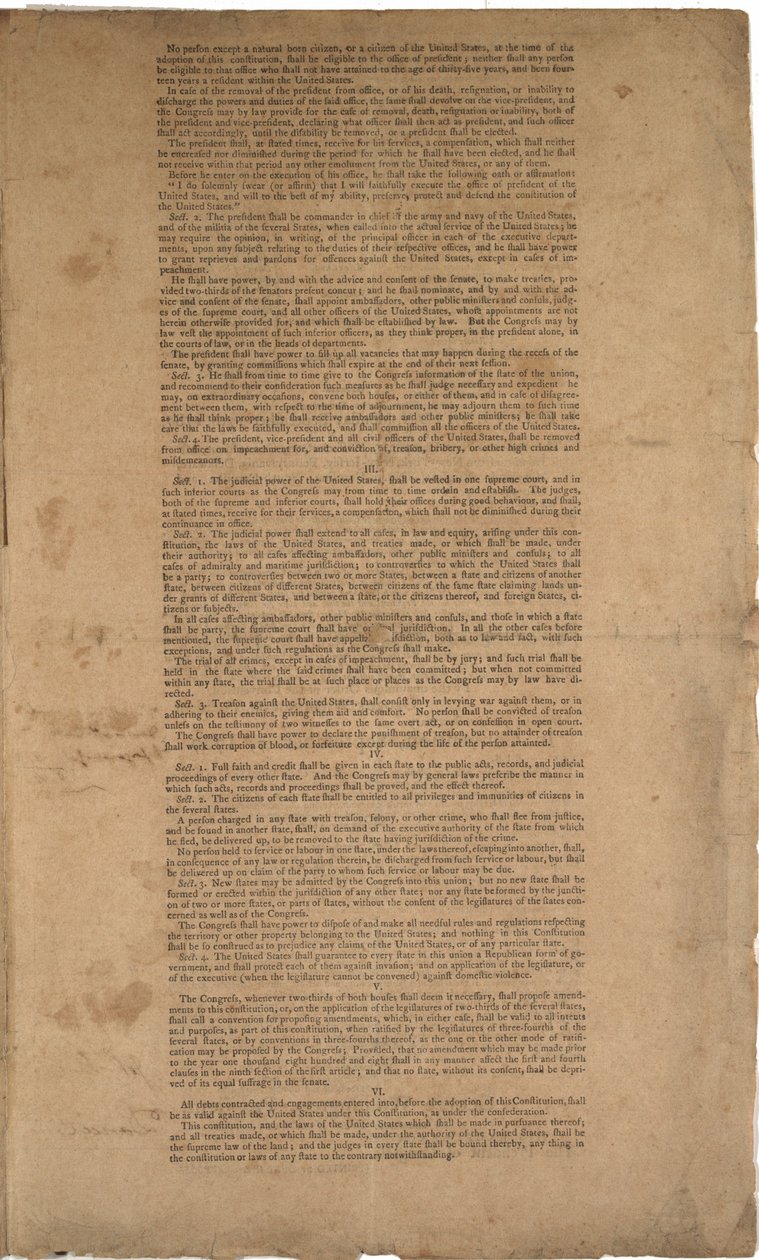 Grunnloven, første trykk, trykt av Dunlap & Claypoole, 17.–19. september 1787 (se også GLC 695933, GLC 695934 og GLC 695936) av American School
