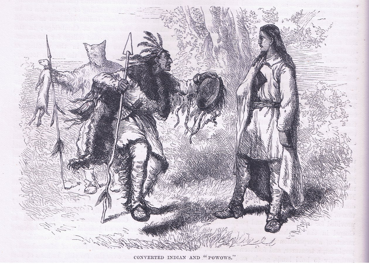 Konverterte indianere "Powows" 1695, illustrasjon fra Cassell