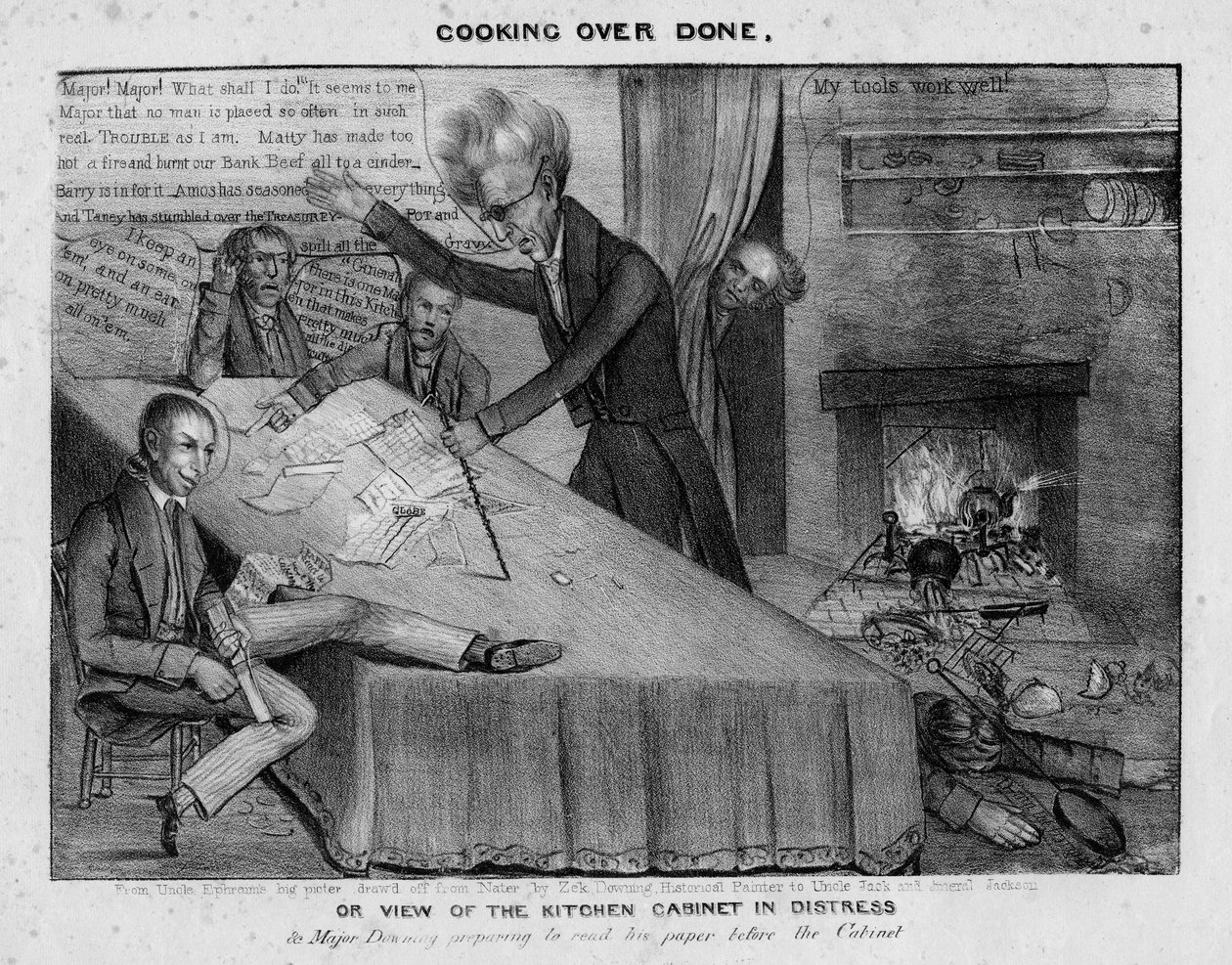 Matlaging over ferdig, eller, Utsikt over kjøkkenskapet i nød, ca. 1833 av American School