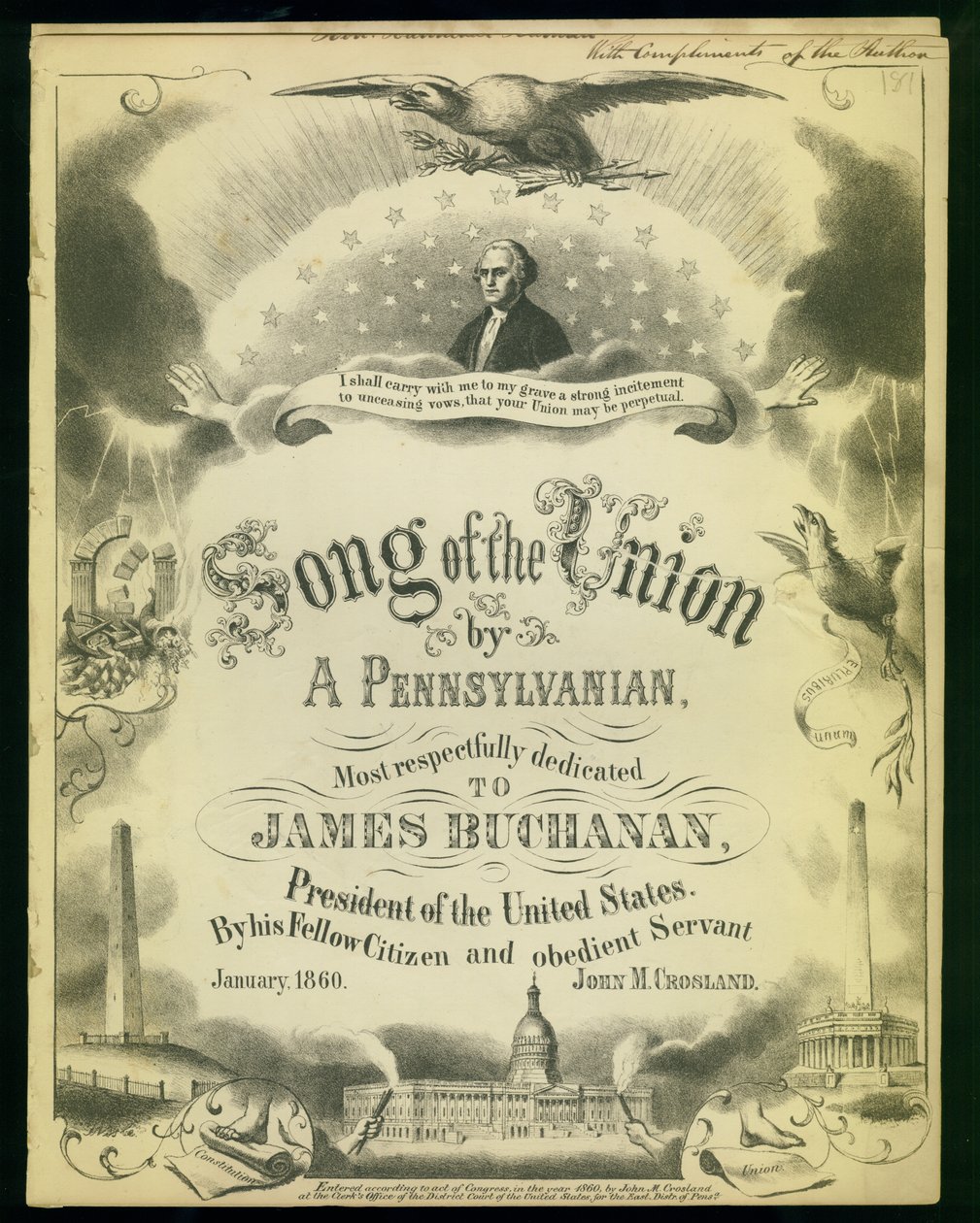 Cover av Songs of the Union av en Pennsylvanian..., av John M. Crosland, 1860 av American School