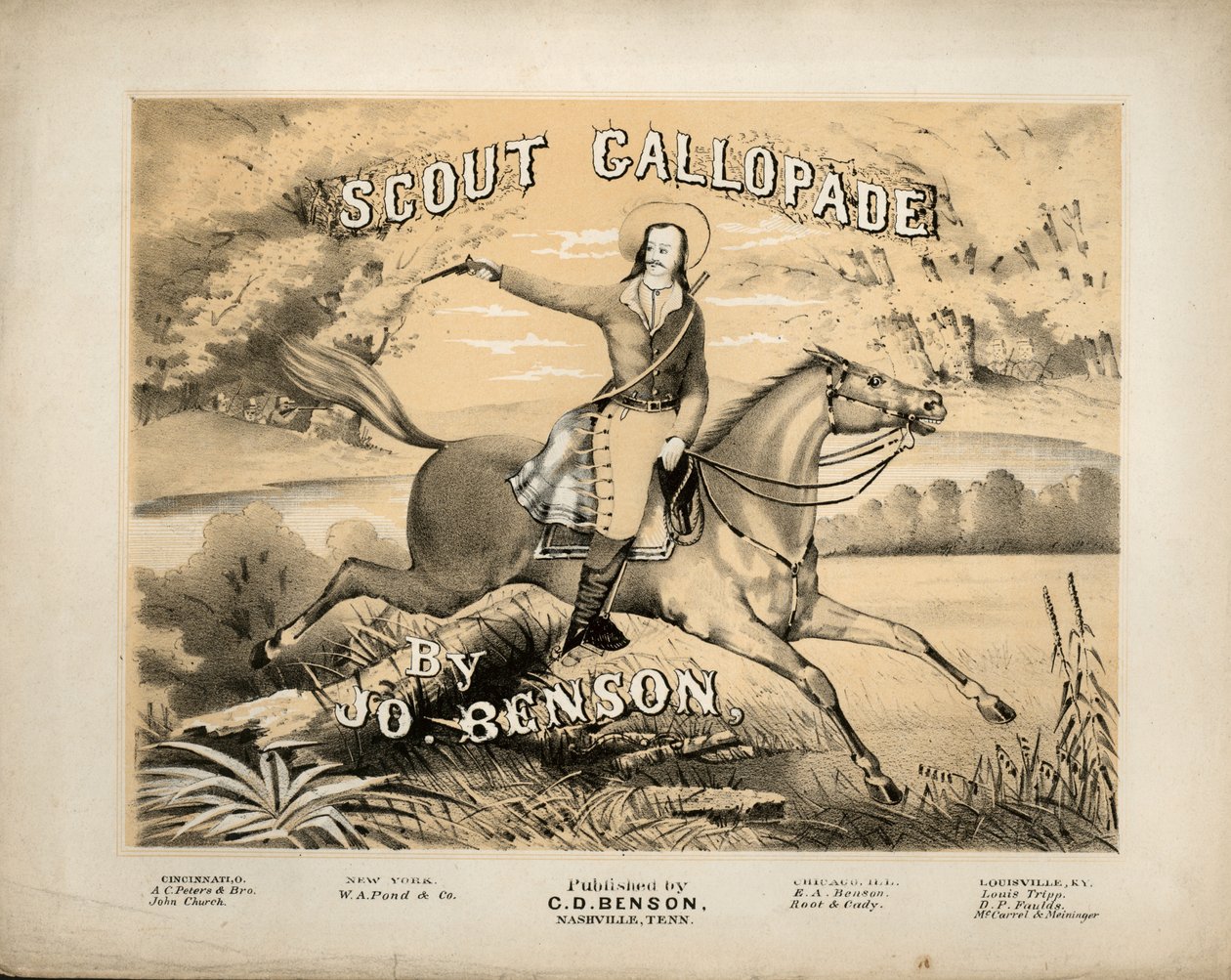 Omslag til resultatarket for Scout Gallopade, av Jo. Benson, utgitt av C.D. Benson, Nashville, Tennessee av American School