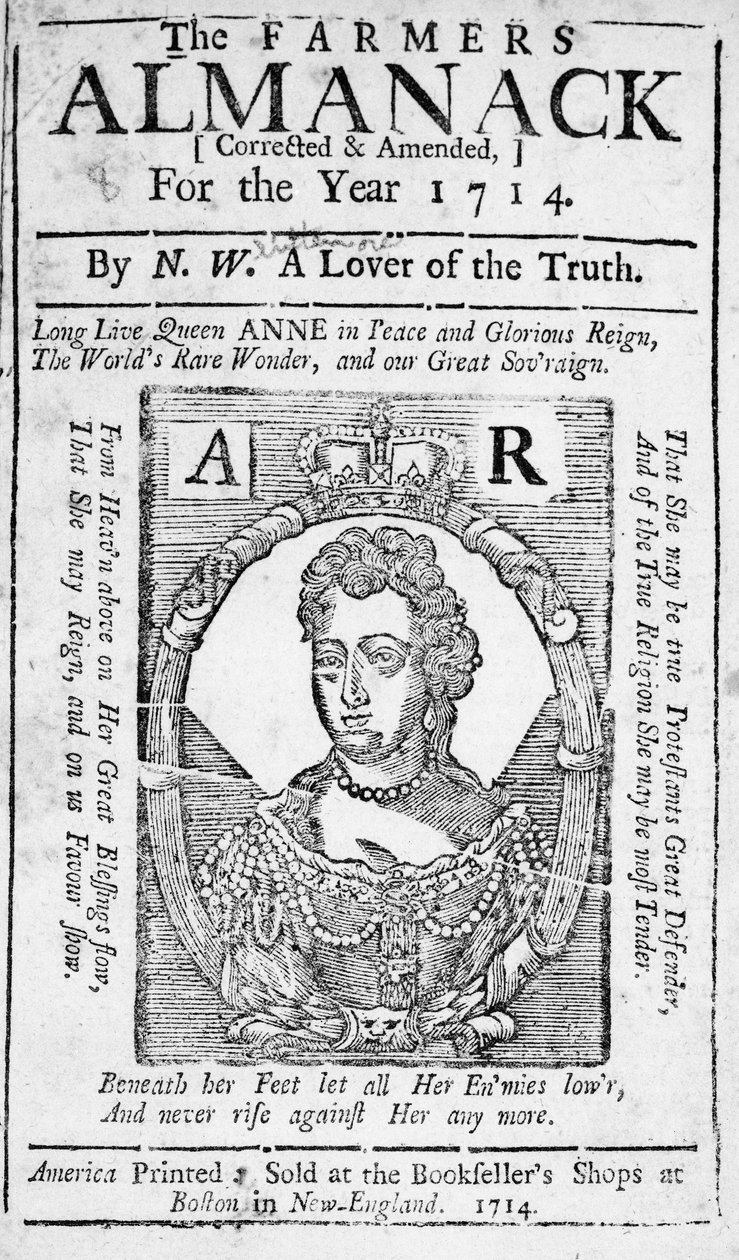 Forside til The Farmers Almanack, utgitt 1714 (trykk) av American School