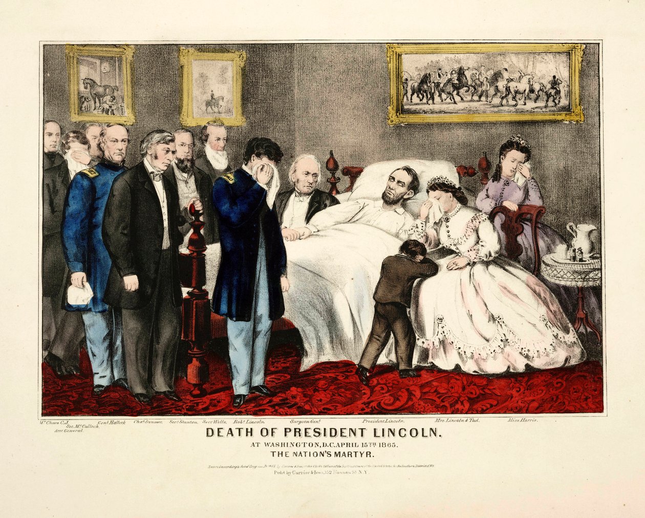 President Lincolns død, i Washington, DC, 15. april 1865, pub. 1865 fargelitografi av American School