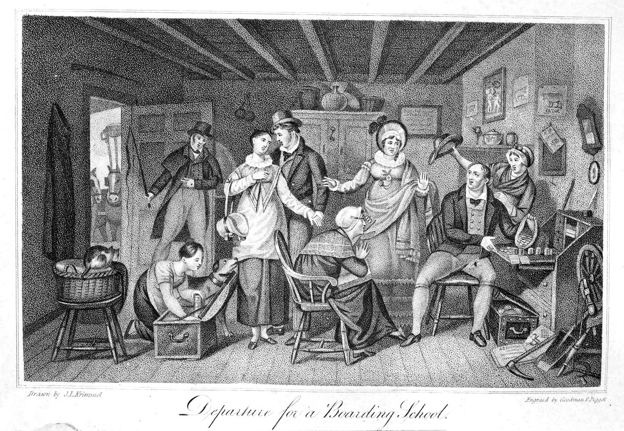 Avreise til en internatskole, fra Analectic Magazine, v.2., 1820 av American School