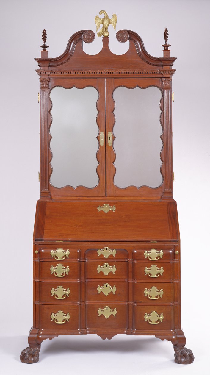 Skrivebord og bokhylle, fra Boston, 1765-75 (mahogni og hvit furu) av American School
