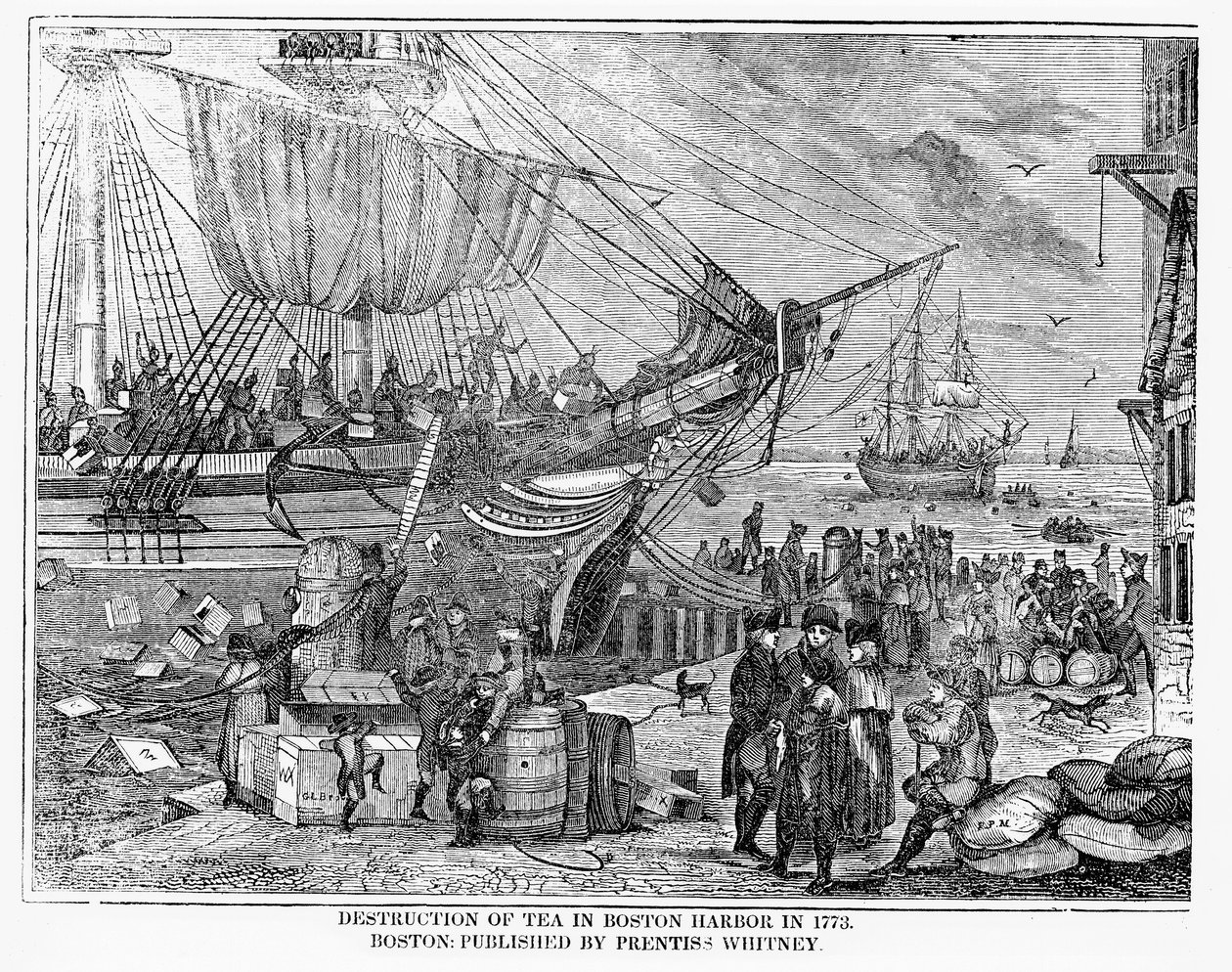 Ødeleggelse av te i Boston Harbor i 1773 av American School