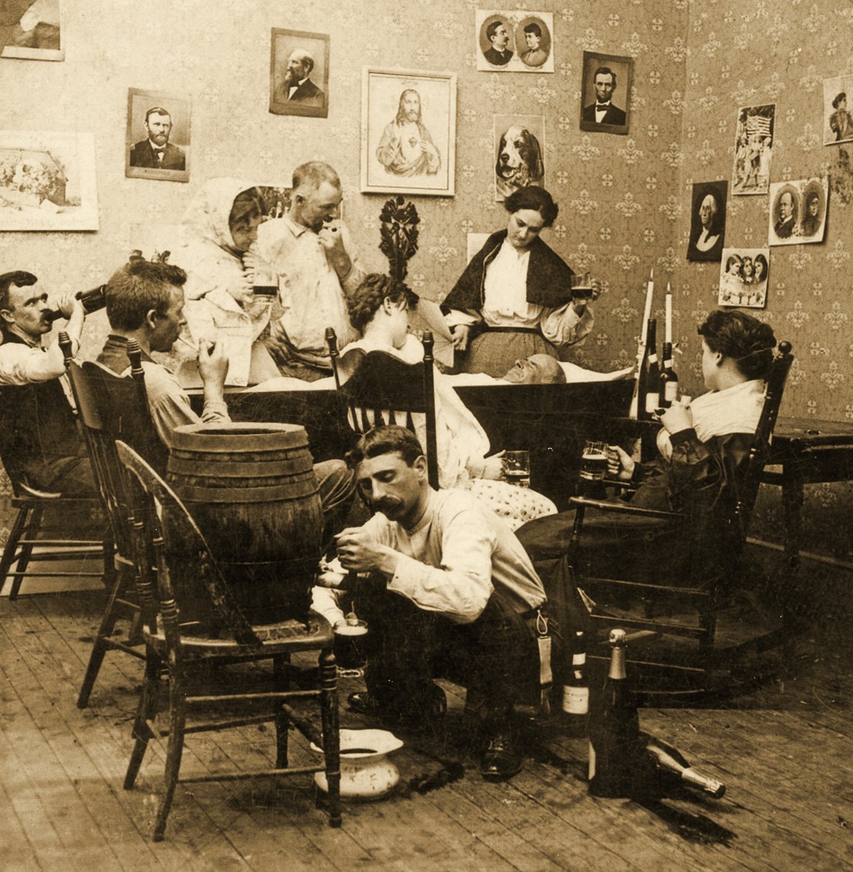 Detalj fra McCarthys Wake (del 1), 1899 (stereograf) av American School