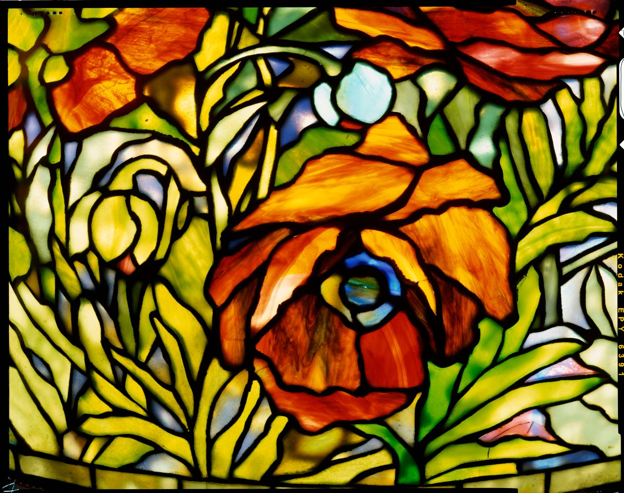 Detalj av en "Oriental Poppy" gulvlampe, Tiffany Studios, 1902 av American School