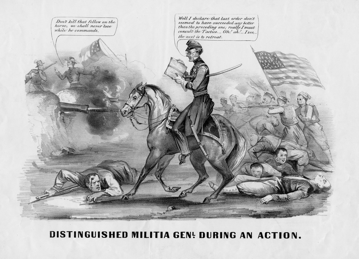 Utmerket milits genl. under en handling, utgitt av Currier & Ives, New York, ca. 1861 av American School