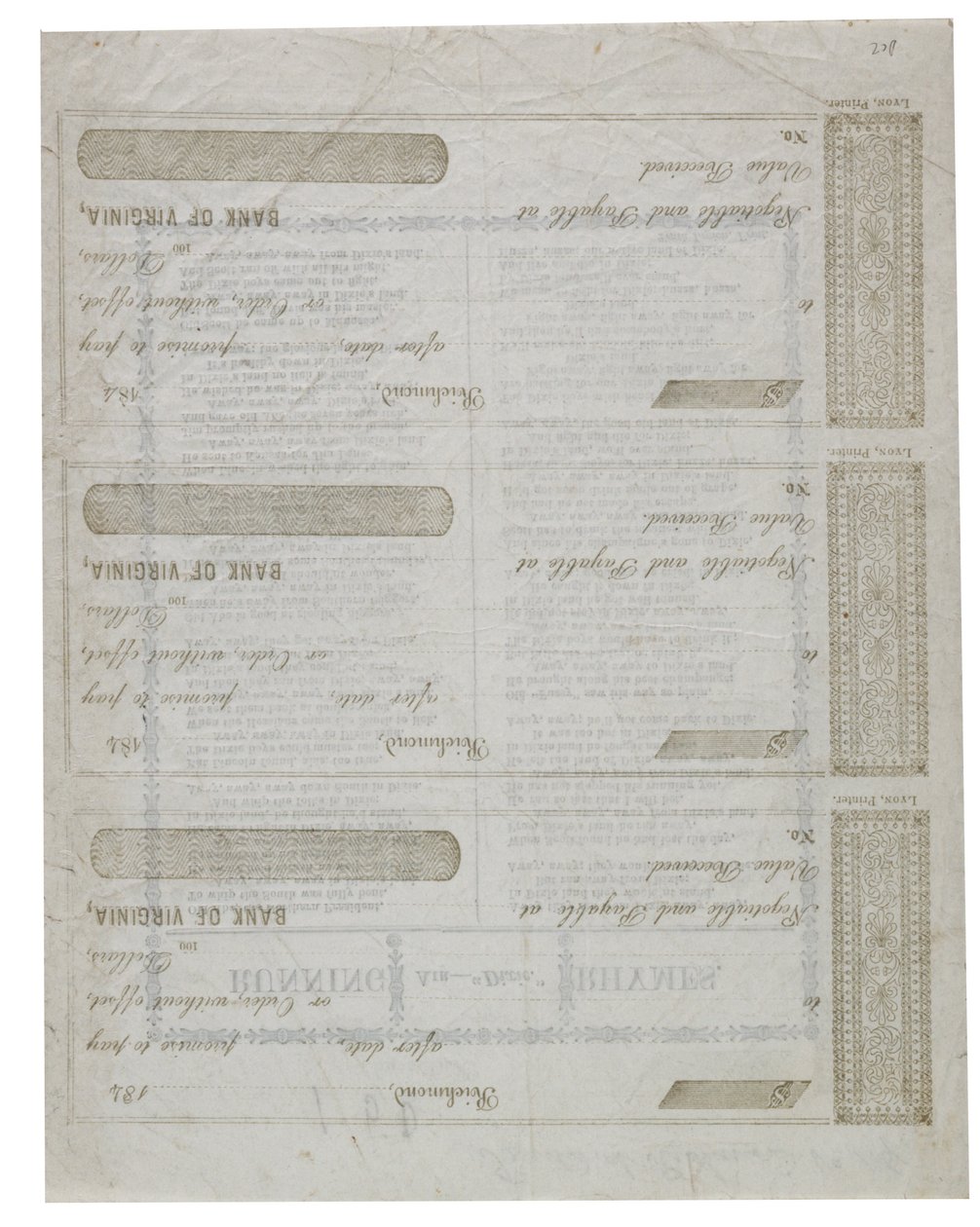 Dixie trykt på baksiden av et ark sjekker, 1861 av American School