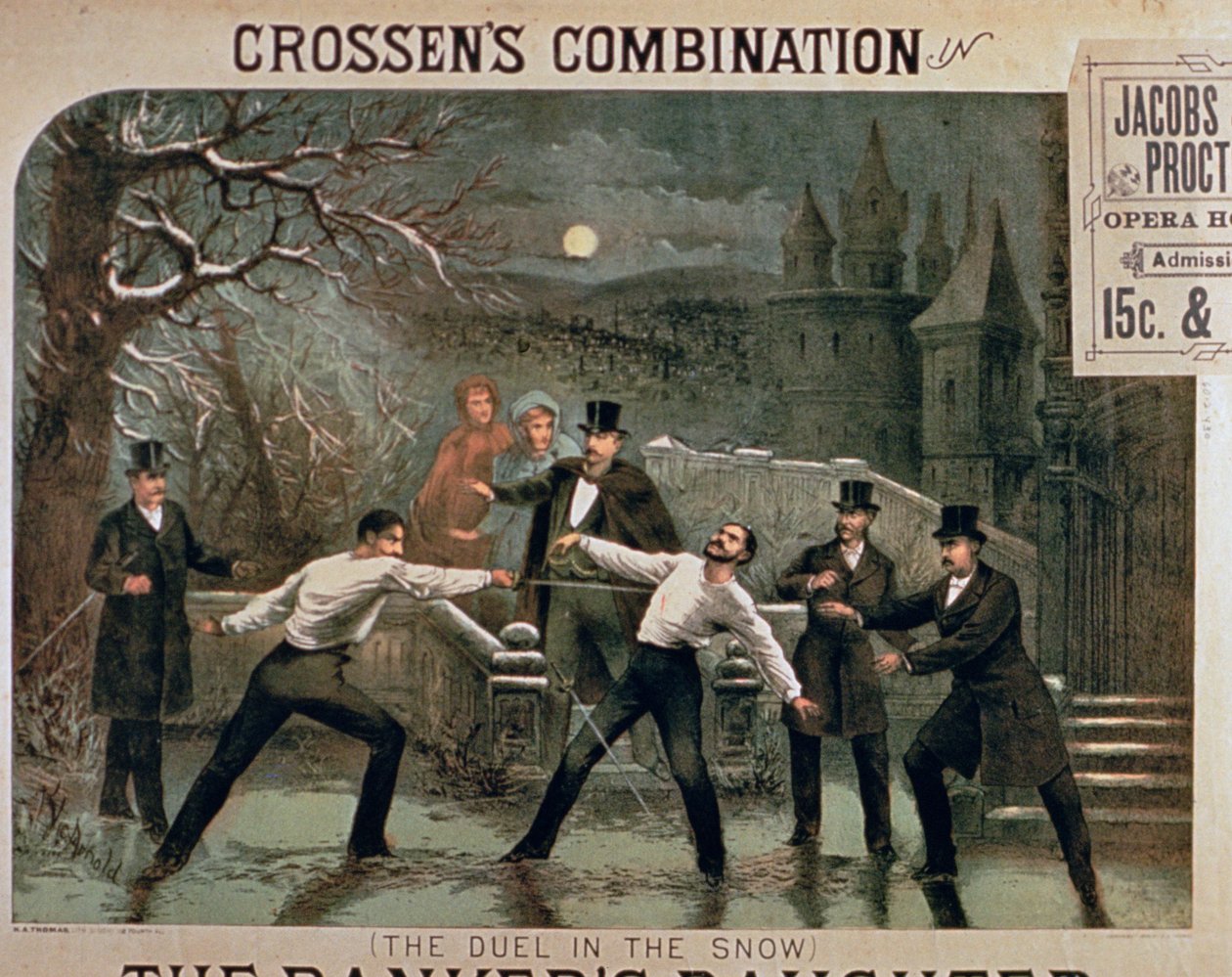Duel in the Snow, plakat for The Bankers Daughter, med Crossens Combination i hovedrollen på Jacobs & Procter Opera House av American School