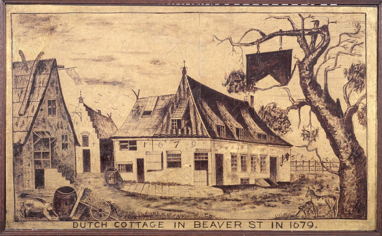 Dutch Cottage i Beaver Street i 1679, ca. 1853 (olje på gasbind) av American School