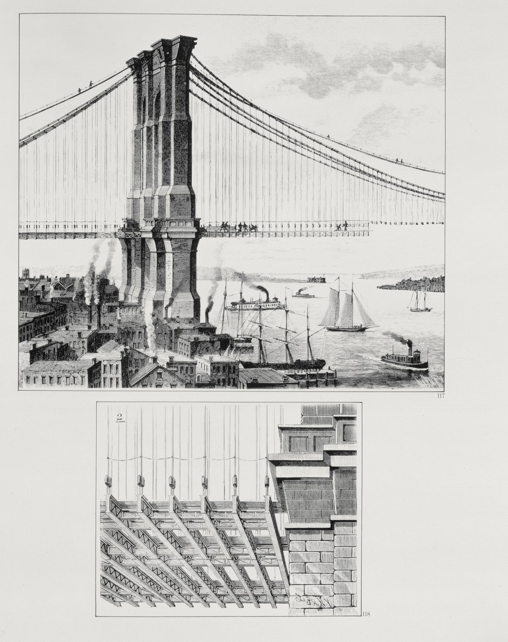 Høyde av et tårn i Brooklyn Bridge, New York av American School