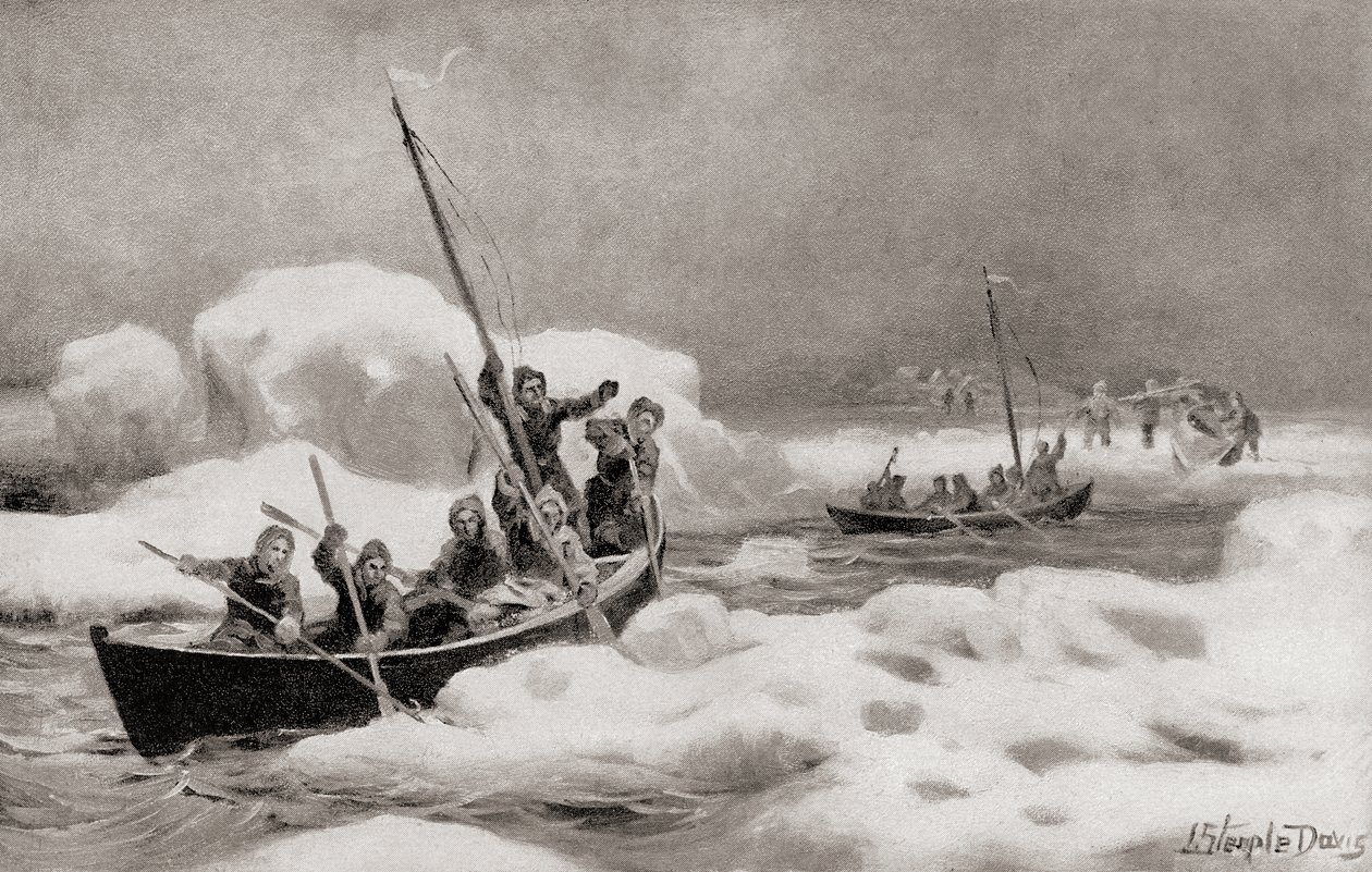Elisha Kent Kane, leder av The Second Grinnell Expedition of 1853, på jakt etter kaptein Sir John Franklins tapte ekspedisjon i de arktiske områdene, fra The History of Our Country, publisert 1905 (lito) av American School