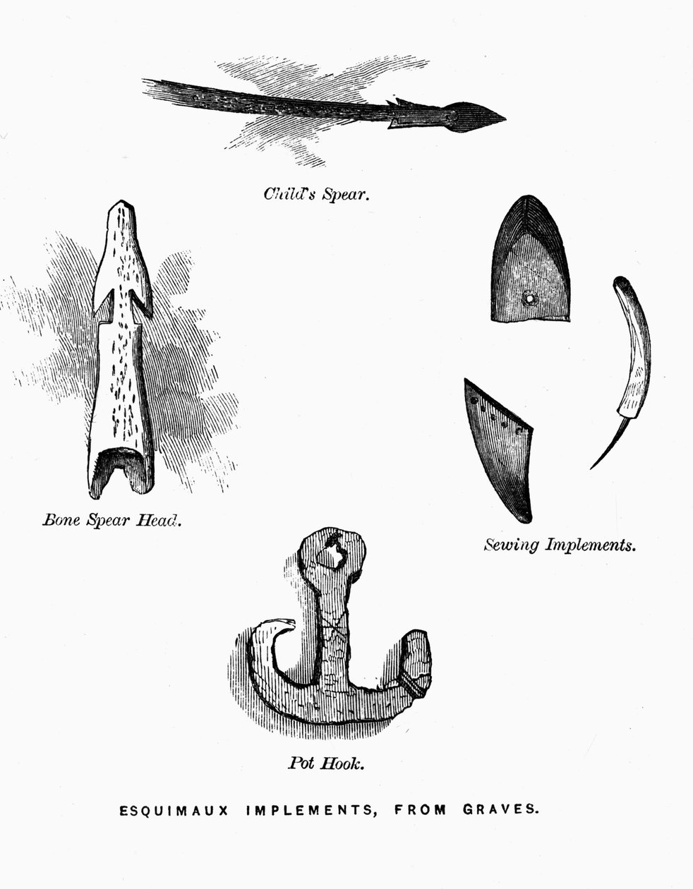 Eskimo Hunting Tools - Elisha Kent Kane, Arctic Explorations in the Years 1853-1855, vol. 1, s. 52, Philadelphia av American School