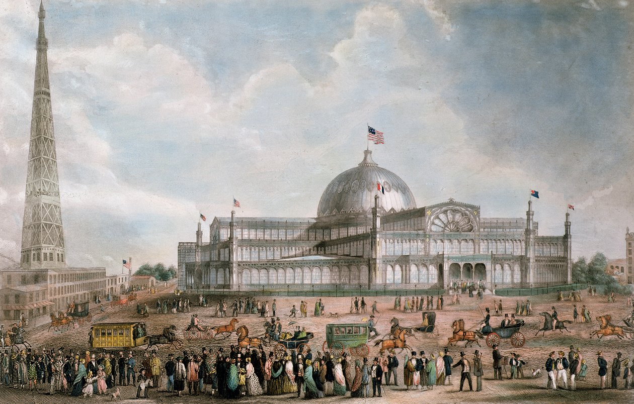 Utvendig utsikt over New York Crystal Palace, 1853 av American School