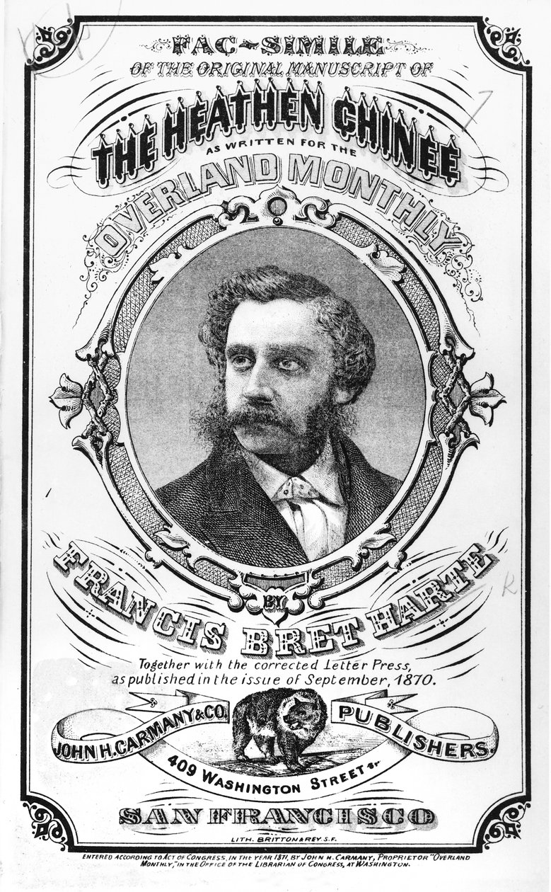 Faksimile av det originale manuskriptet til 'The Heathen Chinee' av Francis Bret Harte (1836-1902), fra 'Overland Monthly', 1871 av American School