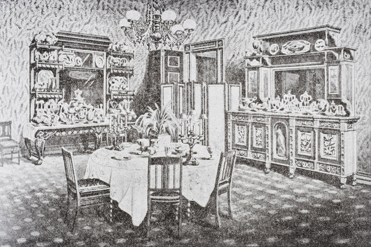 Familiespisestue i Det hvite hus på 1890-tallet, Washington D.C., USA av American School