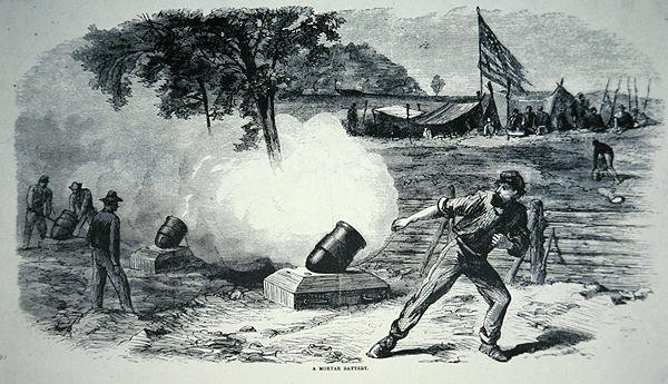 Federal Mortar Battery under den amerikanske borgerkrigen (1861–65) (litho) av American School