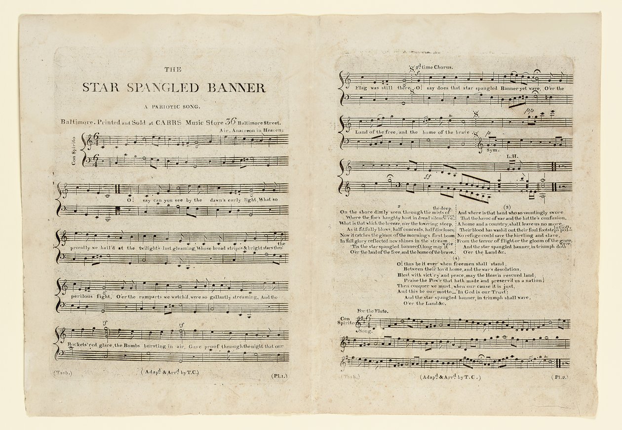 Første utgave av notene til "The Star Spangled Banner. A Pariotic av American School