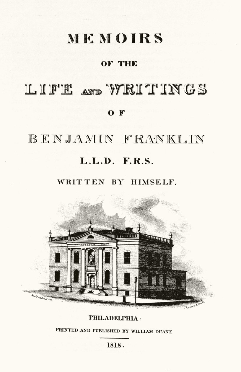 Frontispice av "Memoirs of the life and writings of Benjamin Franklin"" selvbiografi av Benjamin Franklin. Utgave av 1818. av American School
