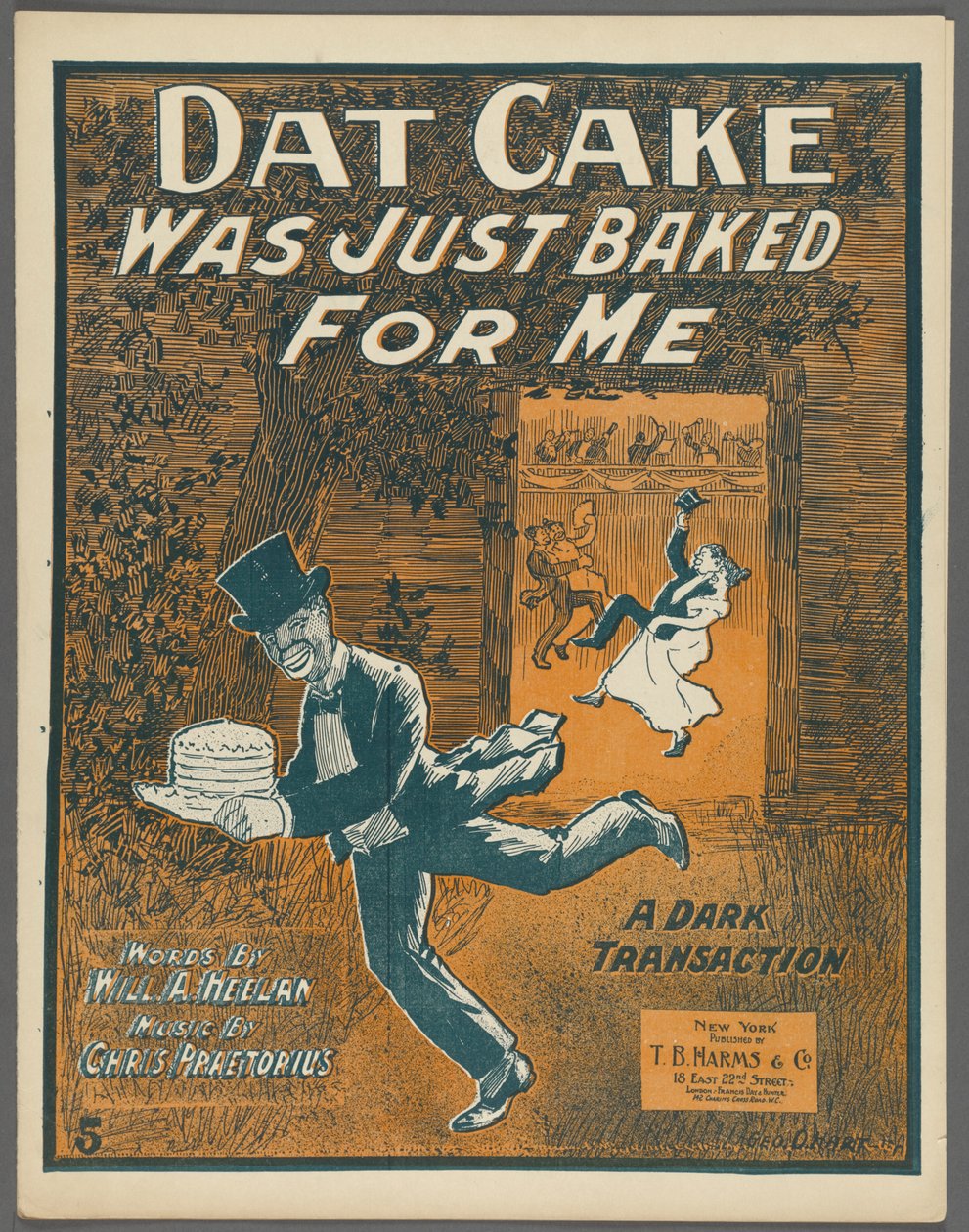 Frontispice for "Dat Cake was just baked for me" av Will A. Heelan og Chris Praetorius, ca. 1898 av American School