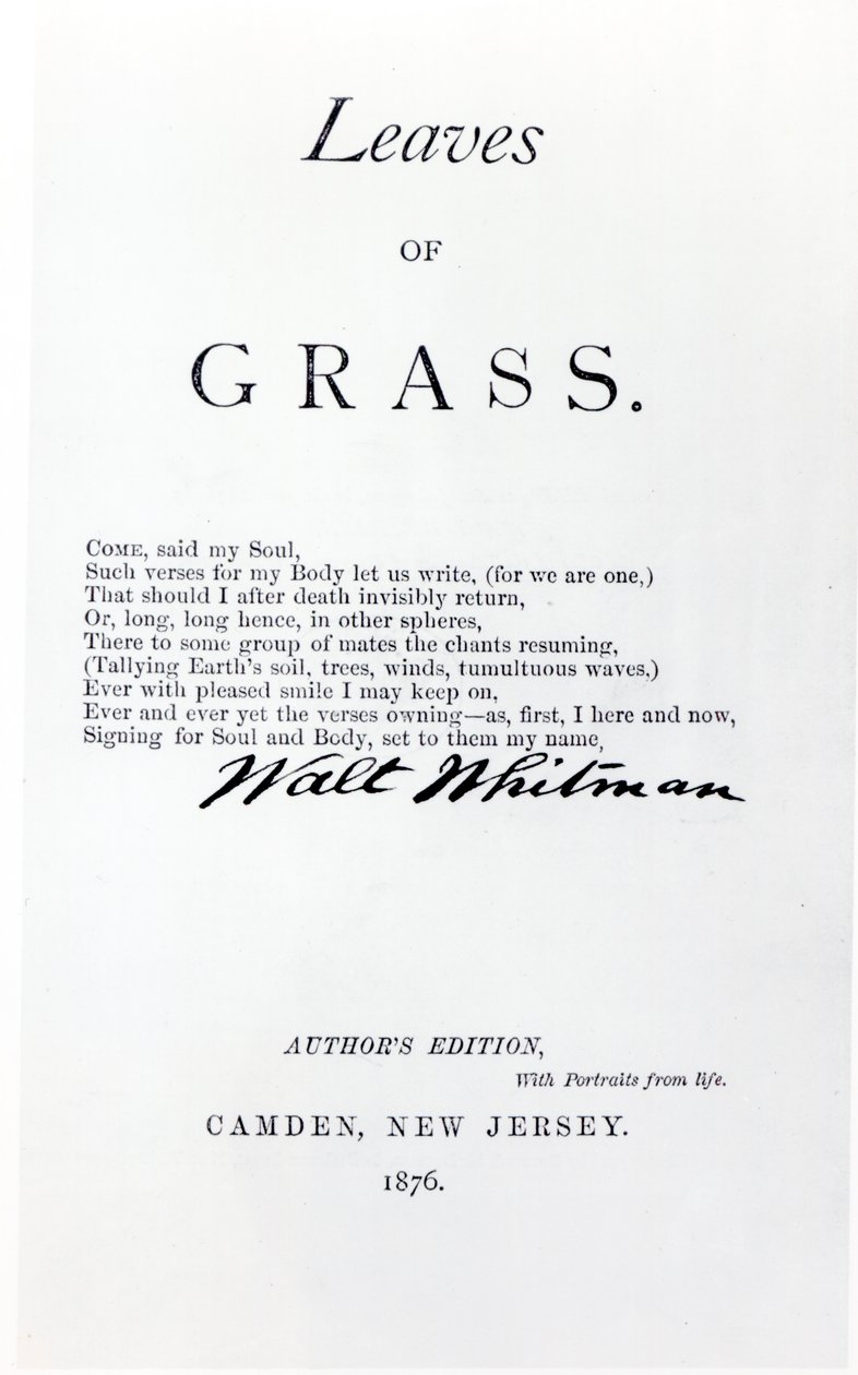 Frontispice til Leaves of Grass av Walt Whitman (1819-92), pub. i 1876 av American School