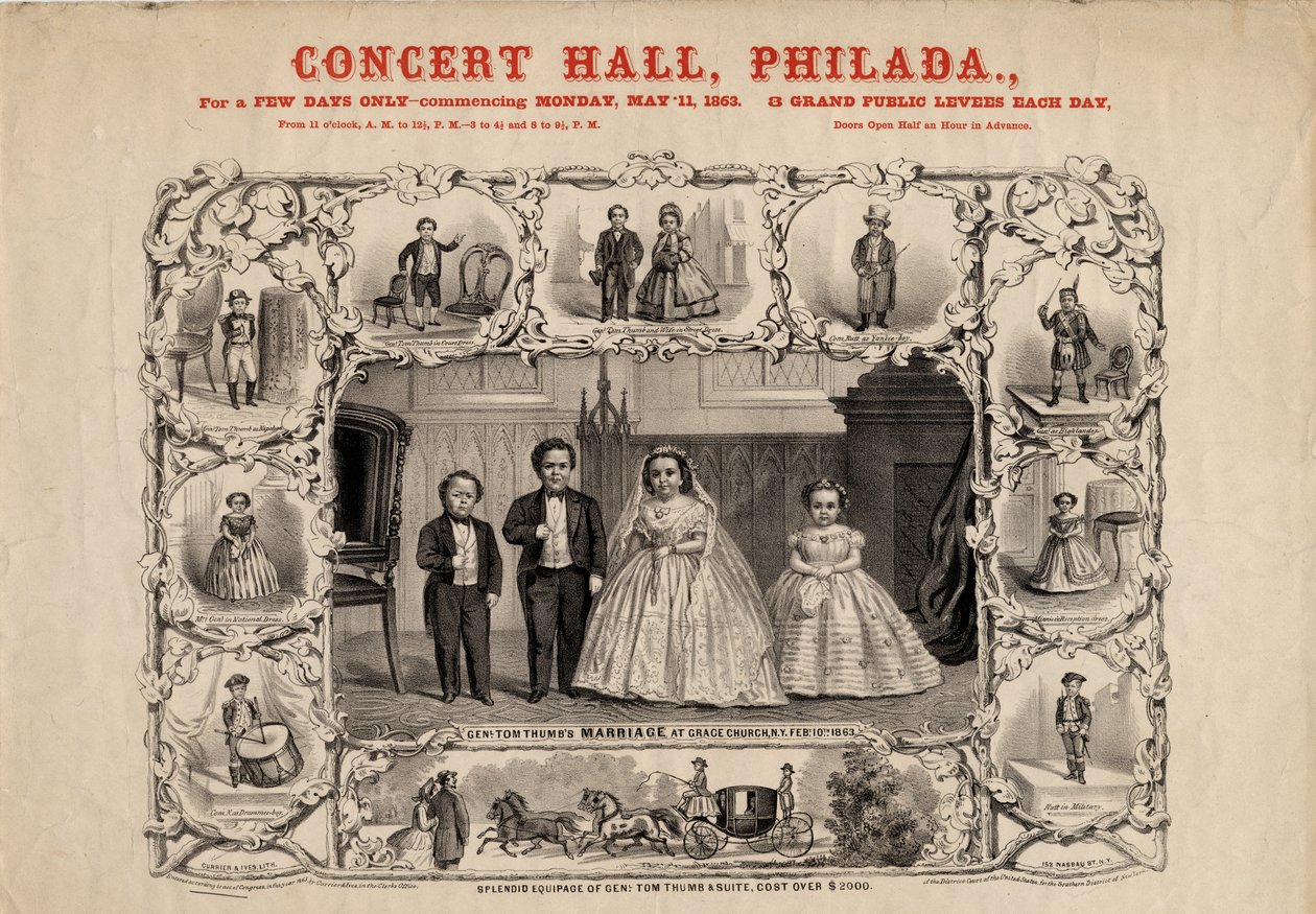 Gen. Tom Thumb og kone, Com. Nutt og frøken Minnie Warren, pub. av Currier & Ives, 1863 av American School