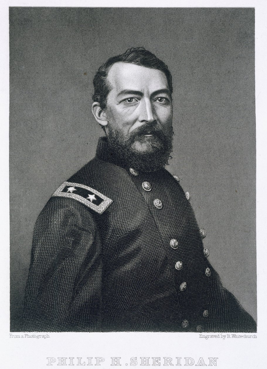 General Philip Sheridan, gravert fra et fotografi av Robert E. Whitechurch (1814-c.1883) av American School