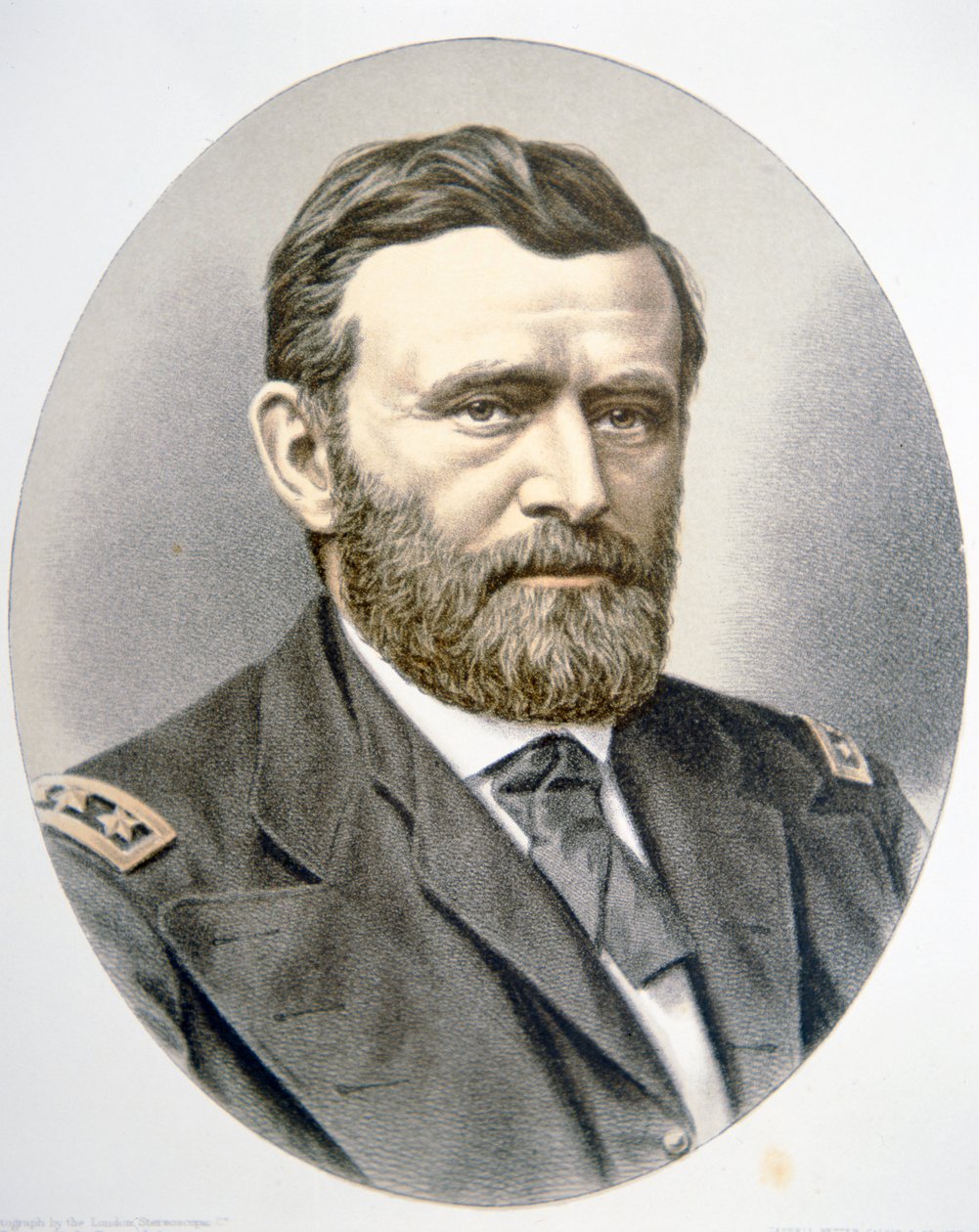 General Ulysses Simpson Grant (1822-85) (litho-farge) av American School