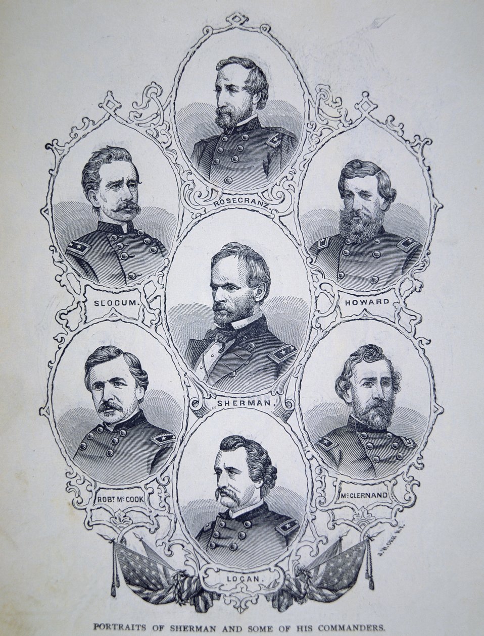 General William Tecumseh Sherman (1820-91) og noen av hans unionshærsjefer (gravering) av American School
