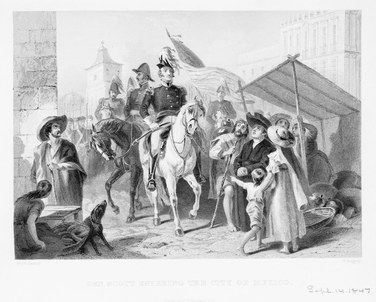 General Winfield Scott (1786-1866) på vei inn i byen Mexico, 1847 av American School