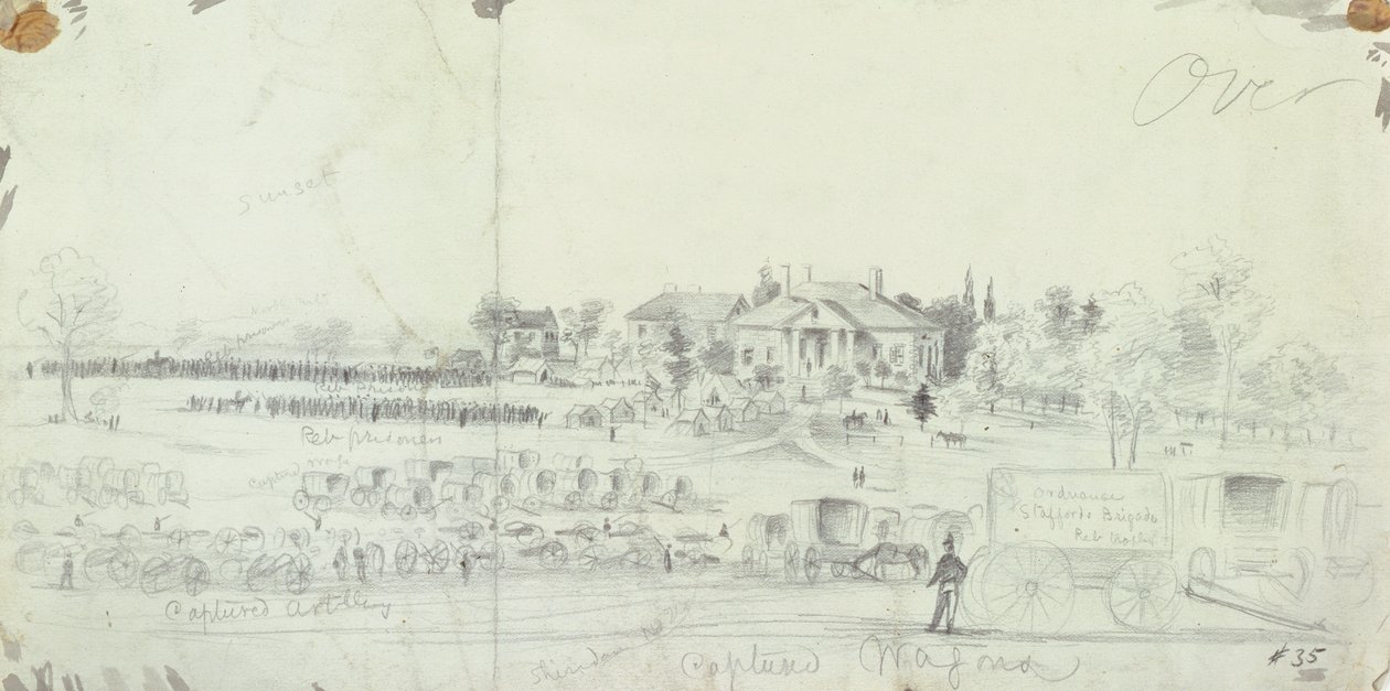 Generell oversikt ved slutten av slaget, fra Civil War Sketchbooks av American School