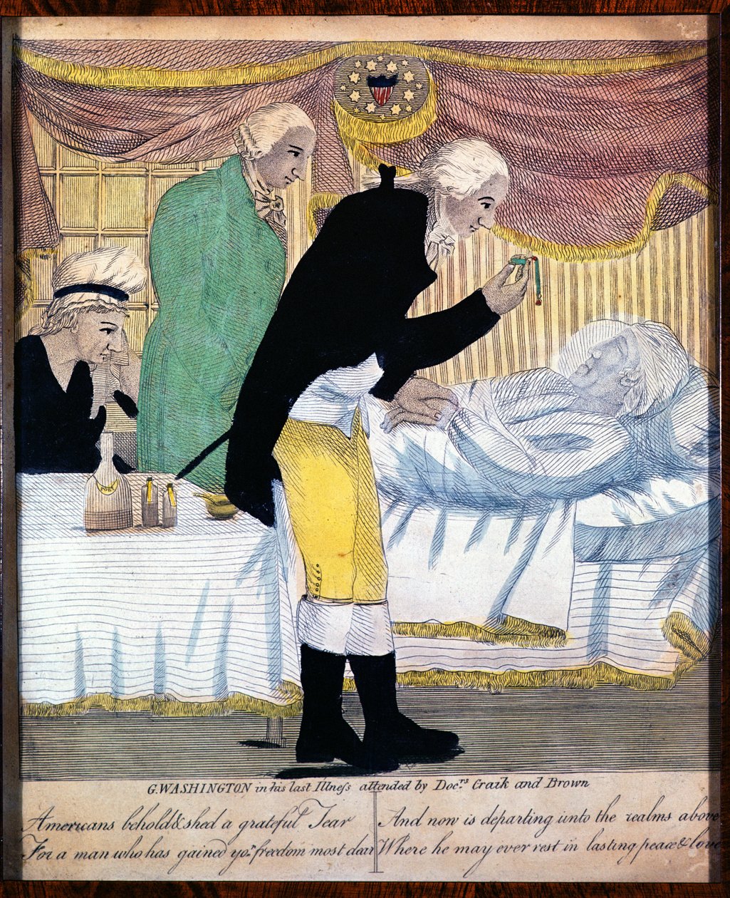 George Washington i hans siste sykdom, deltatt av legene Craik og Brown, 1799 av American School