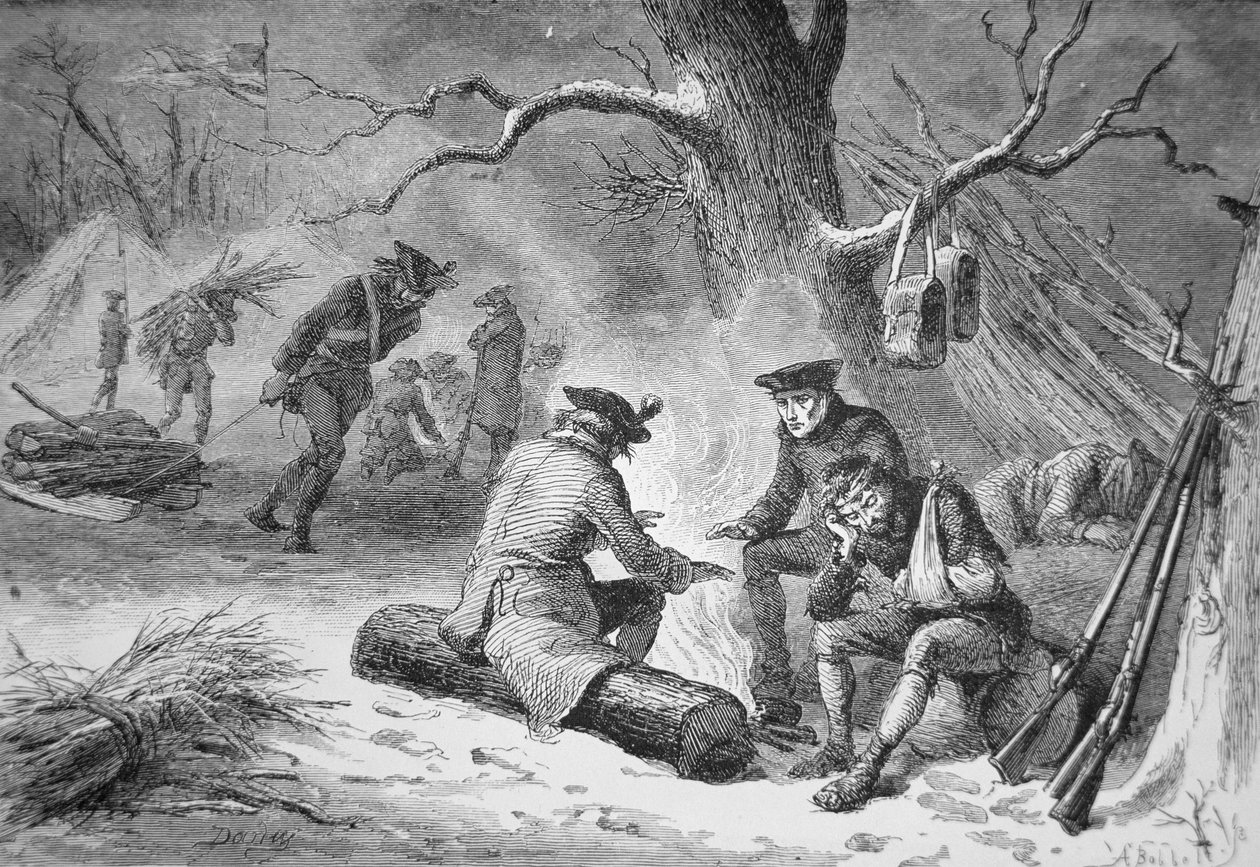 George Washingtons soldater ved Valley Forge, vinteren 1777-78 (litho) av American School