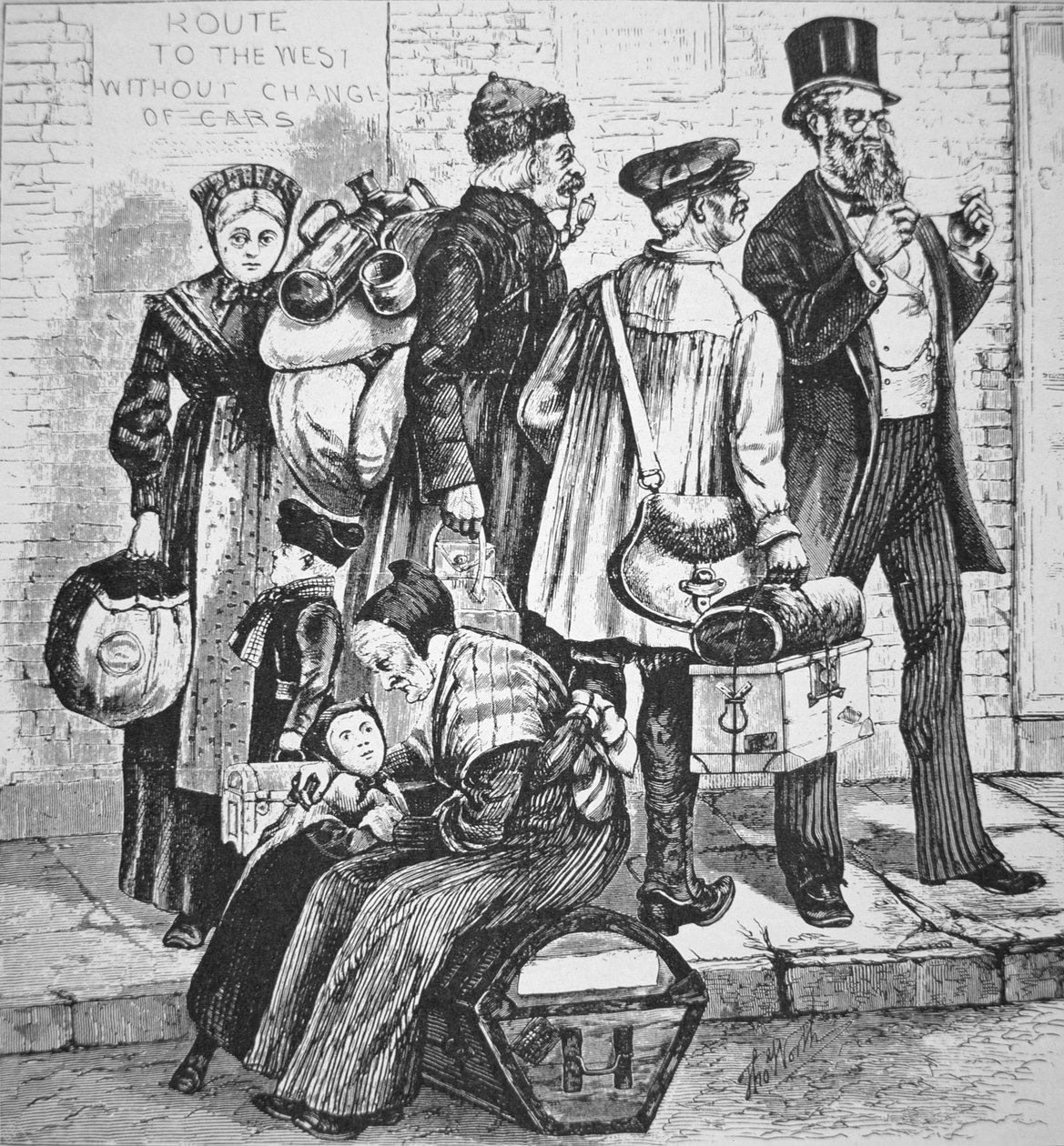 Tyske immigranter i New York City, ca. 1870 (gravering) av American School