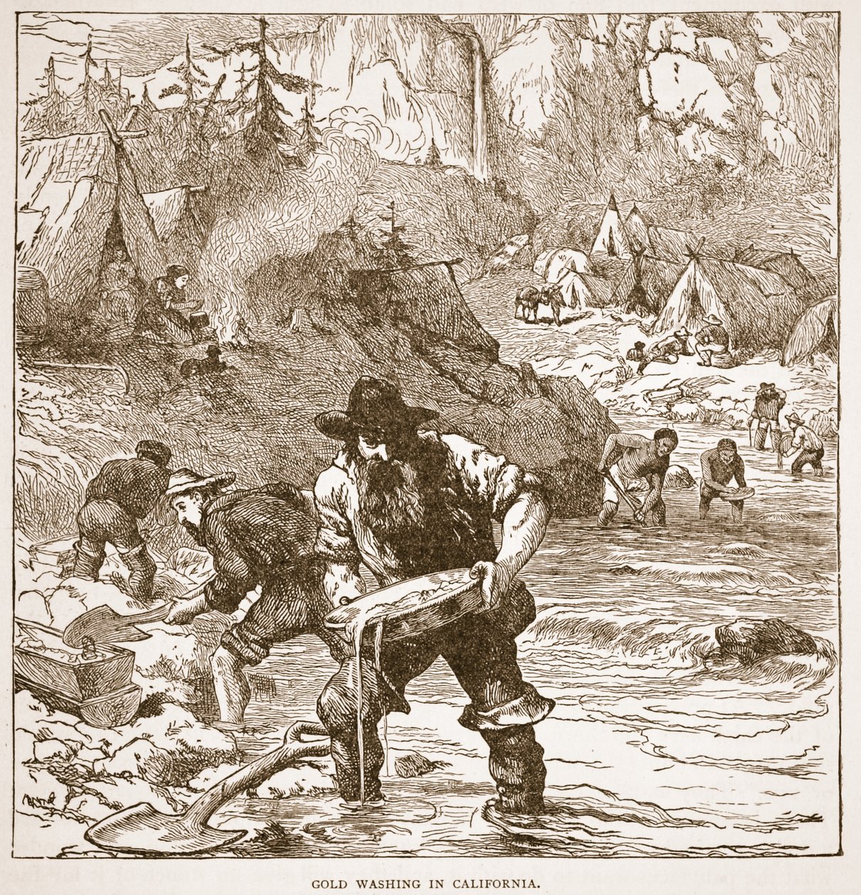 Gold Washing i California, fra en bokpub. 1896 av American School