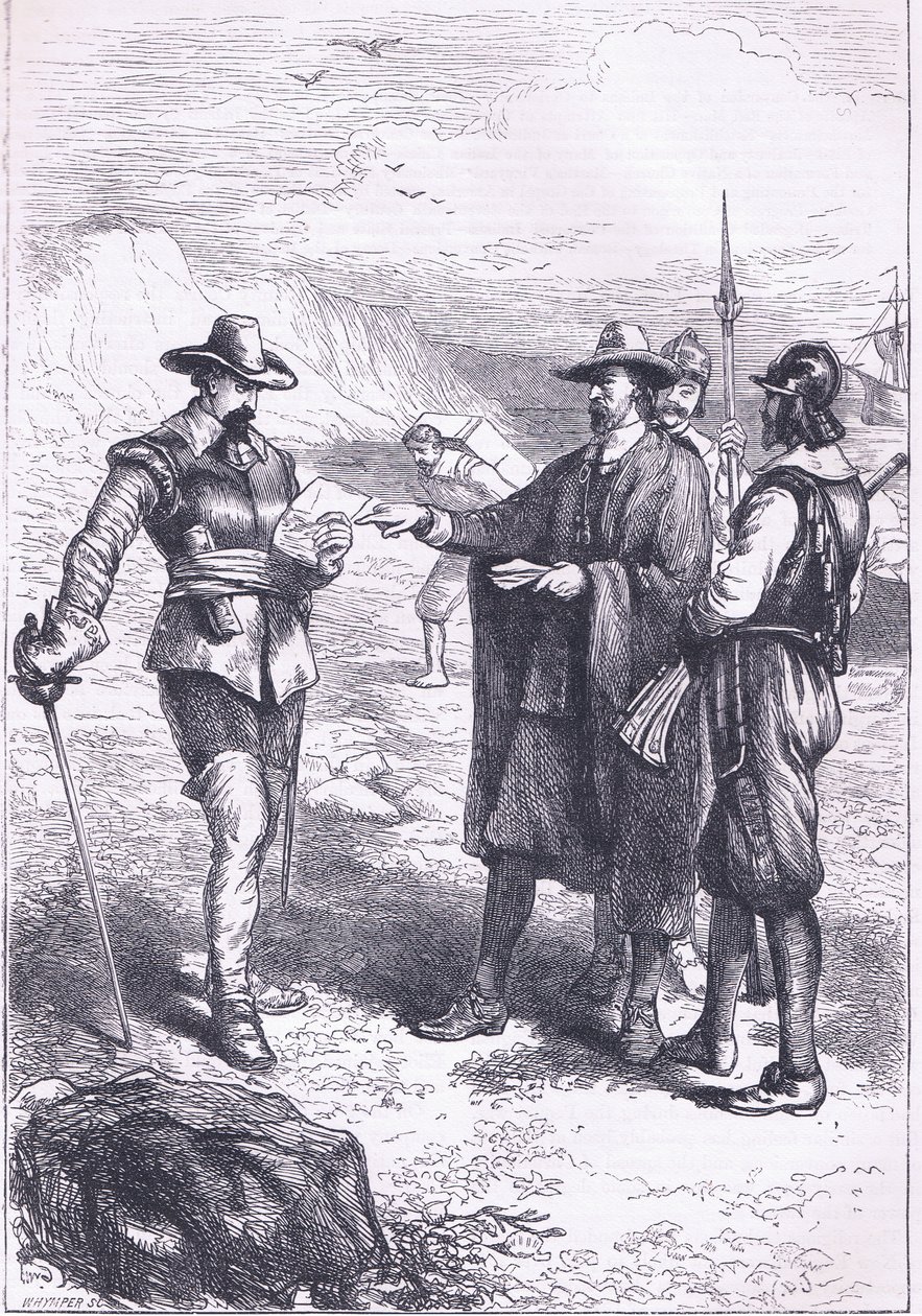 Gorton's landing (1646), illustrasjon fra Cassell's History of the United States pub. av Petter & Galpin ca. 1890 (litho) av American School