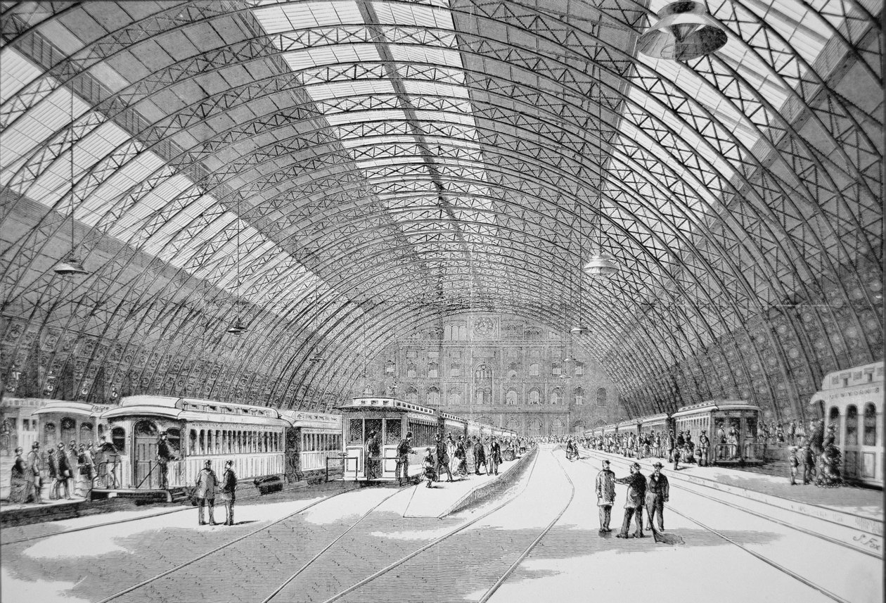 Grand Central Station, New York City, fra 'Harper's Weekly' 3. februar 1872 (gravering) av American School